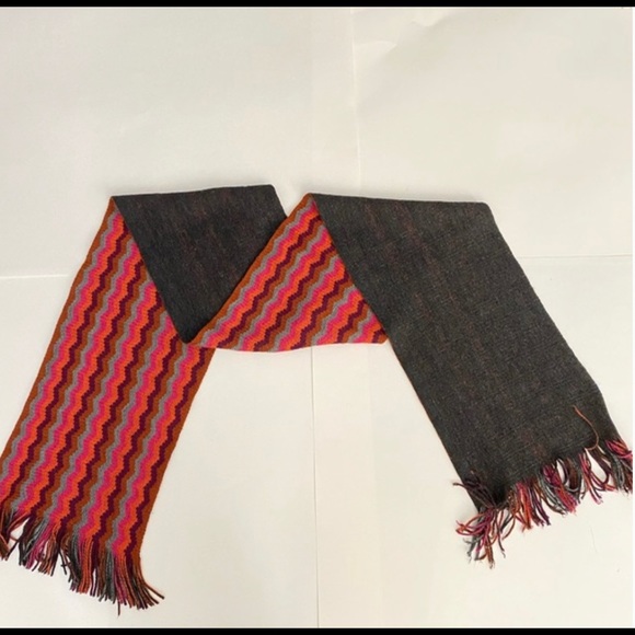 BARBAROSSA SCARF MADE IN ITALY WOOL, ACRYLIC BLACK, RED AND ORANGE CHEVRON. - Picture 1 of 5